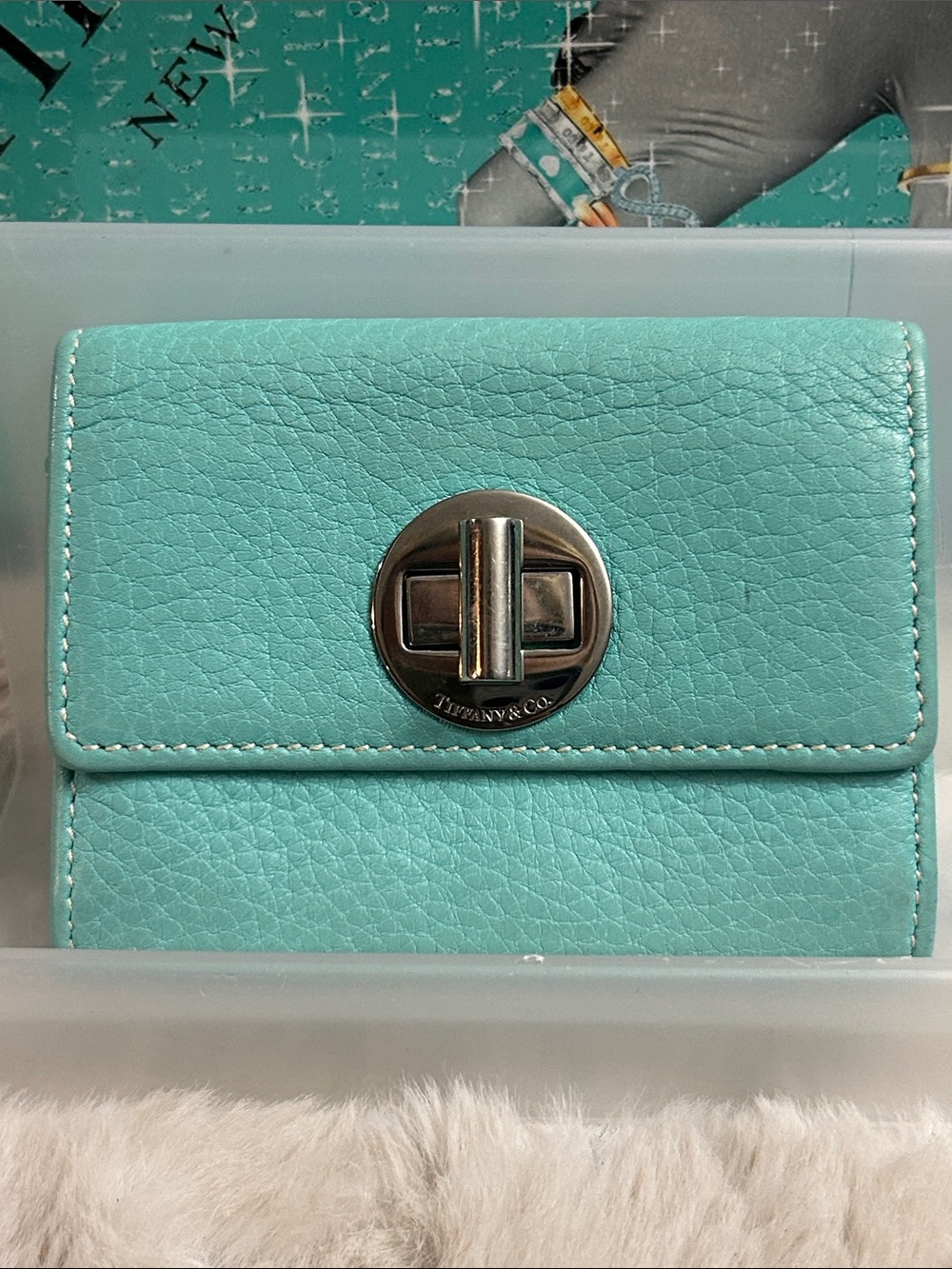 TIffany & Co. blue leather turnlock bifold card holder wallet Retails $400-600. - Picture 2 of 16